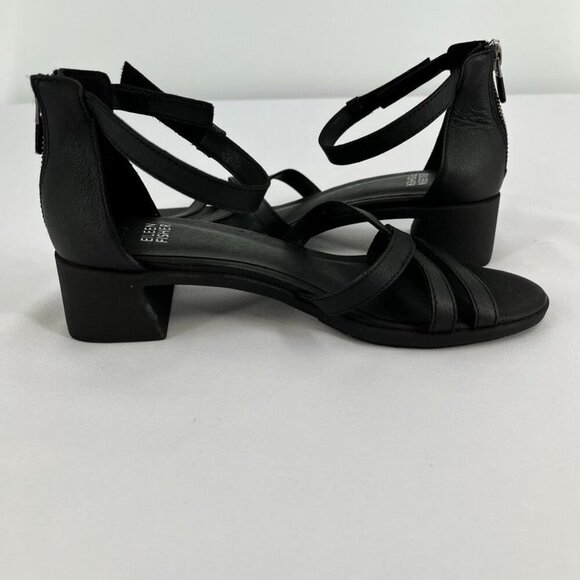 Eileen Fisher Noni Womens Size 7.5 Black Tumbled Leather Black Heel Hook & Loop - Picture 6 of 15